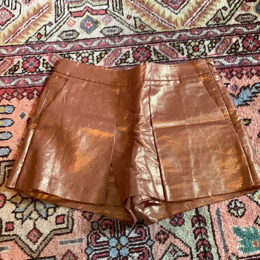 JCrew Metallic Copper Wrap Skirt Skort 0 NWOT